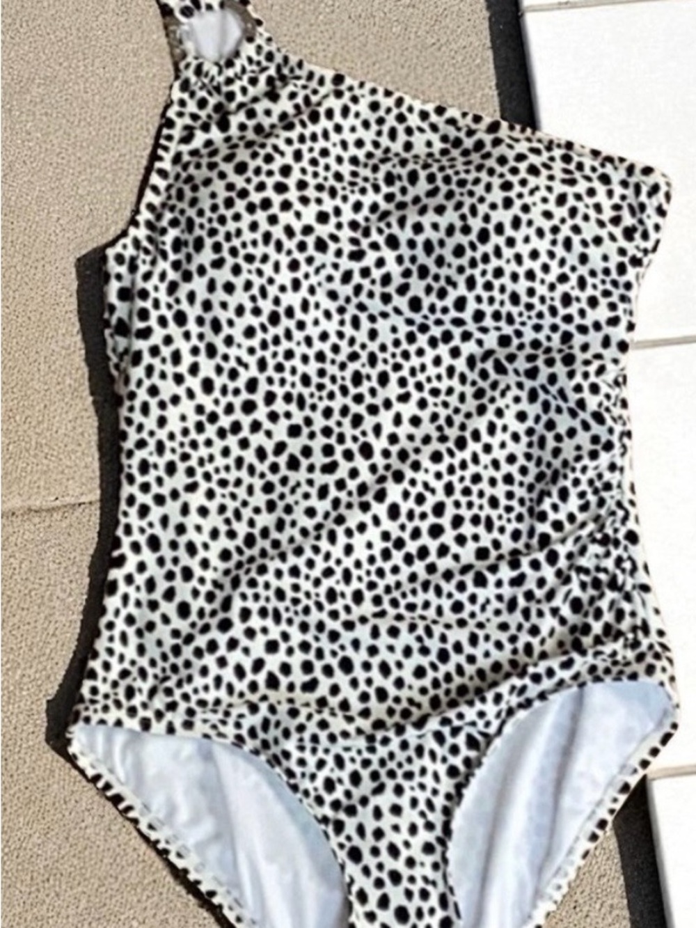 Michael Kors Black & White Dalmatian Print One-Piece Swimsuit one shoulder sz14